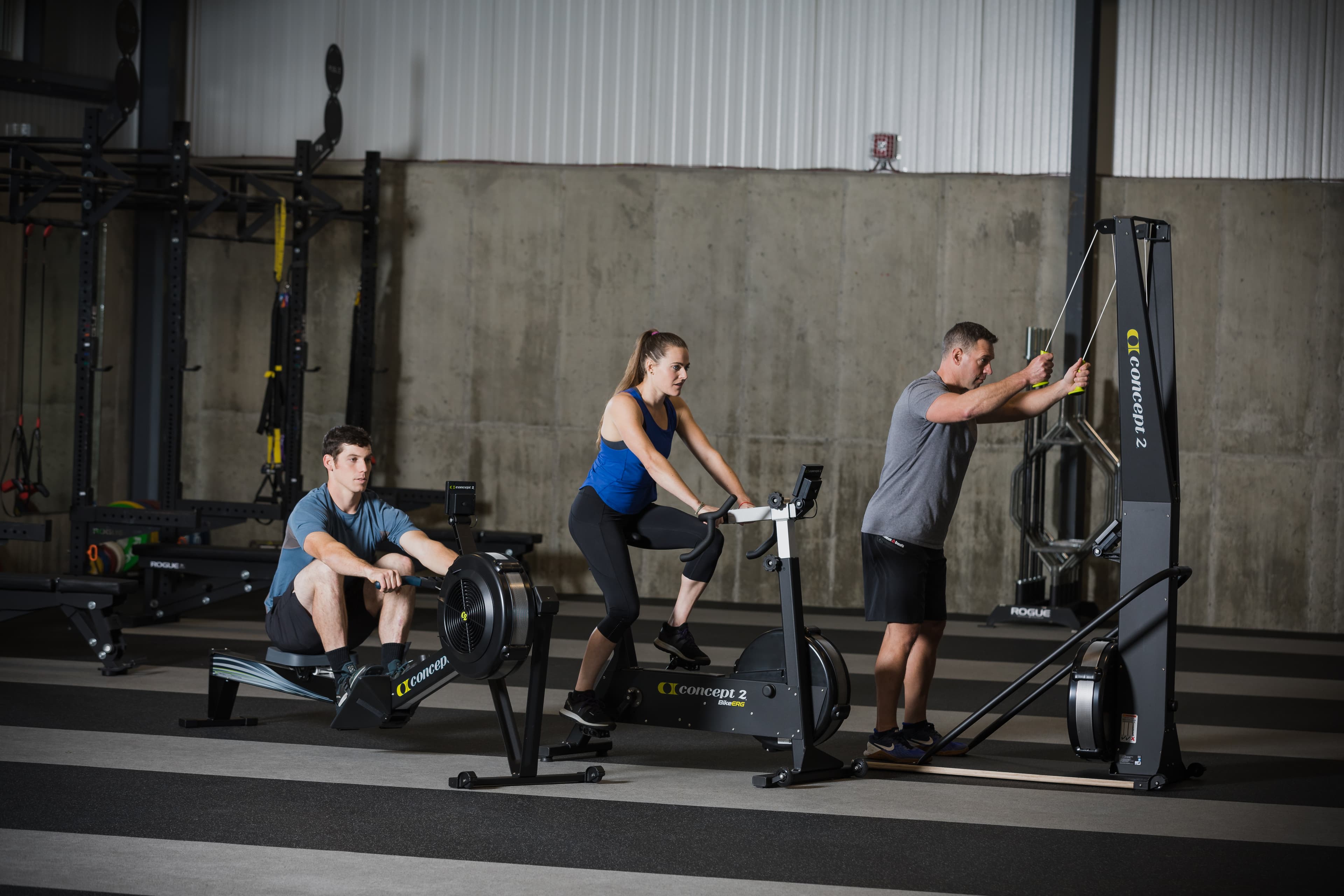 RowErg, BikeErg, SkiErg in use