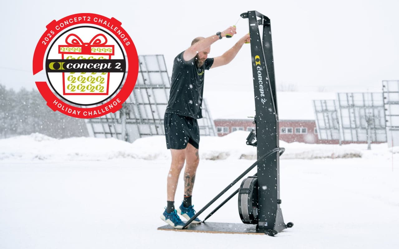 Man on SkiErg in Snow for Concept2 Holiday Challenge