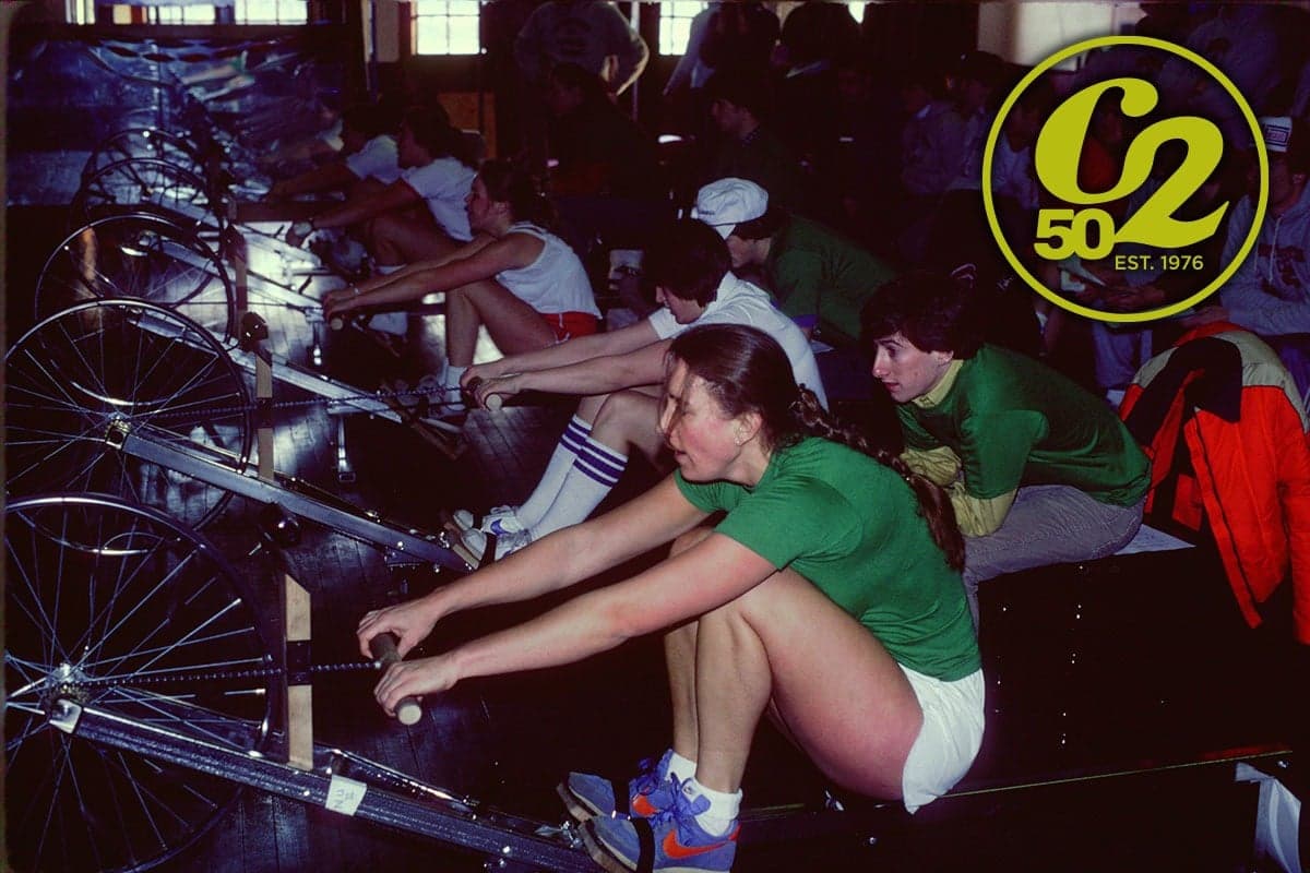 woman on model a Concept2 rower at BRIC