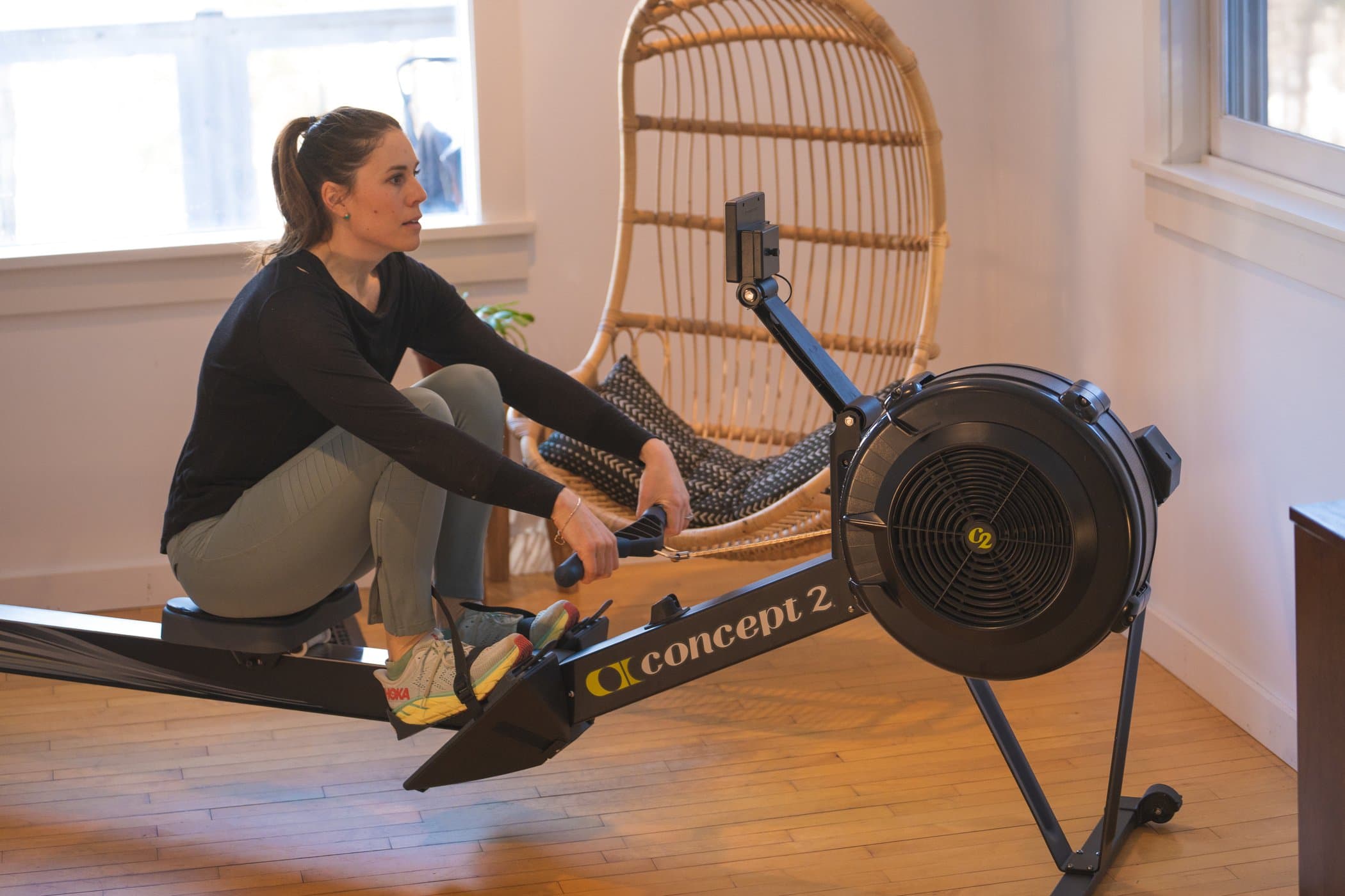 Woman using the RowErg