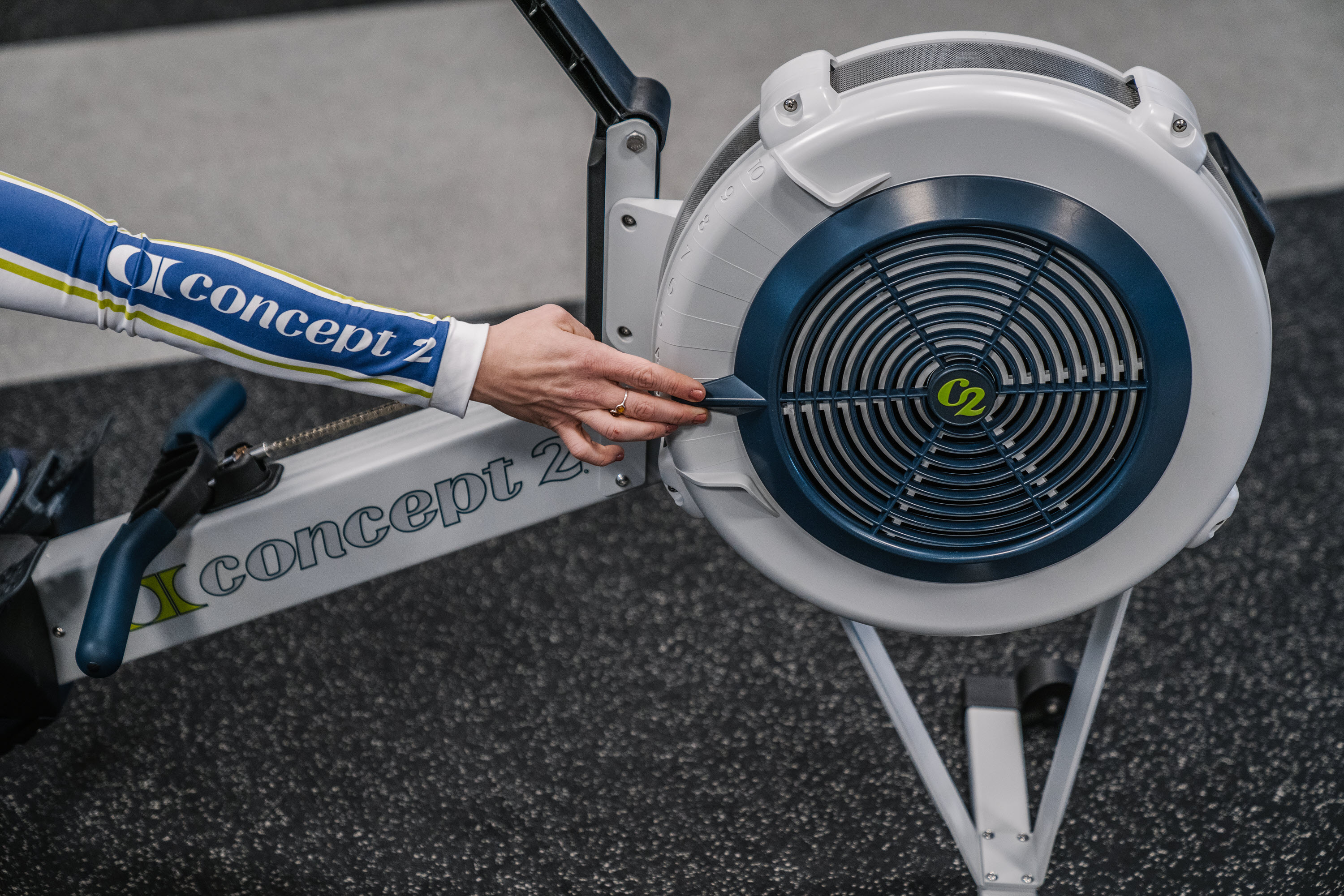 What does the damper do on a rower?