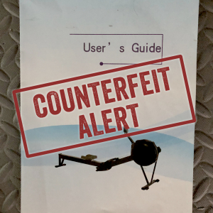 User manual from a counterfeit machine labeled Concept2 is made of flimsy paper.