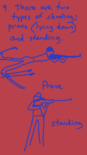 There are two types of shooting: prone (lying down) and standing.