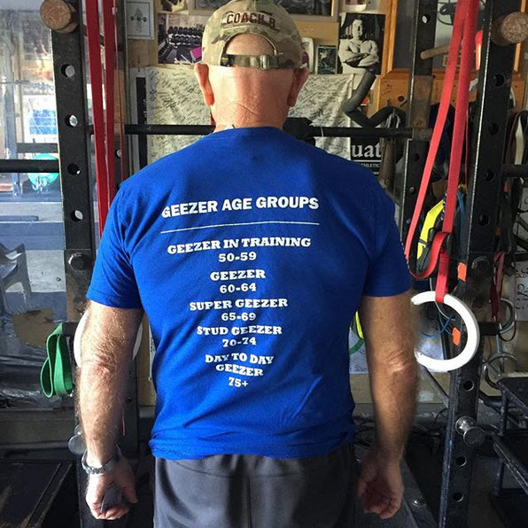 Coach Burgener and his Geezer shirt at Mike's Gym